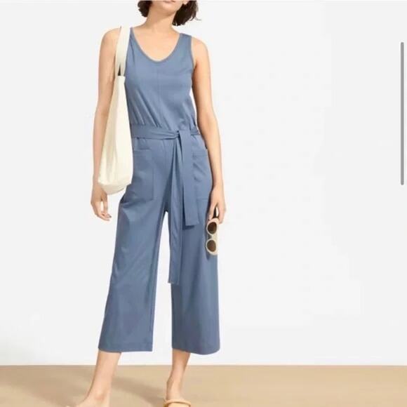 Everlane The Luxe Cotton Tank Jumpsuit w/ Pockets Small Blue Lagenlook #T1012 - Picture 8 of 13